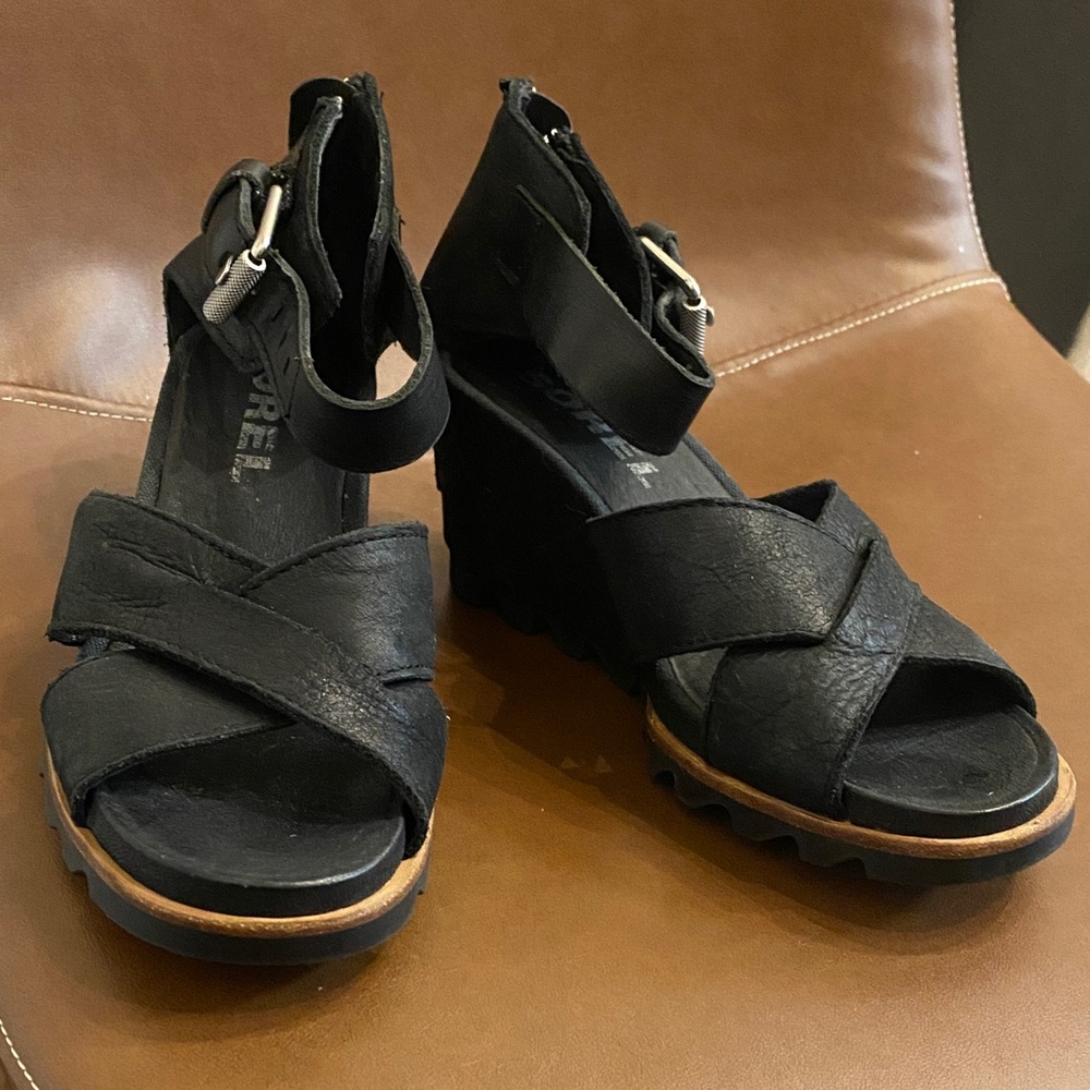 Sorel Black Wedge Sandals